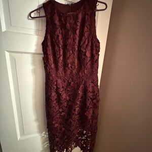 Betsy & Adam Burgundy Lace Midi Dress